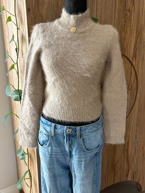 Scanlan Theodore Cream Fuzzy Turtleneck Sweater